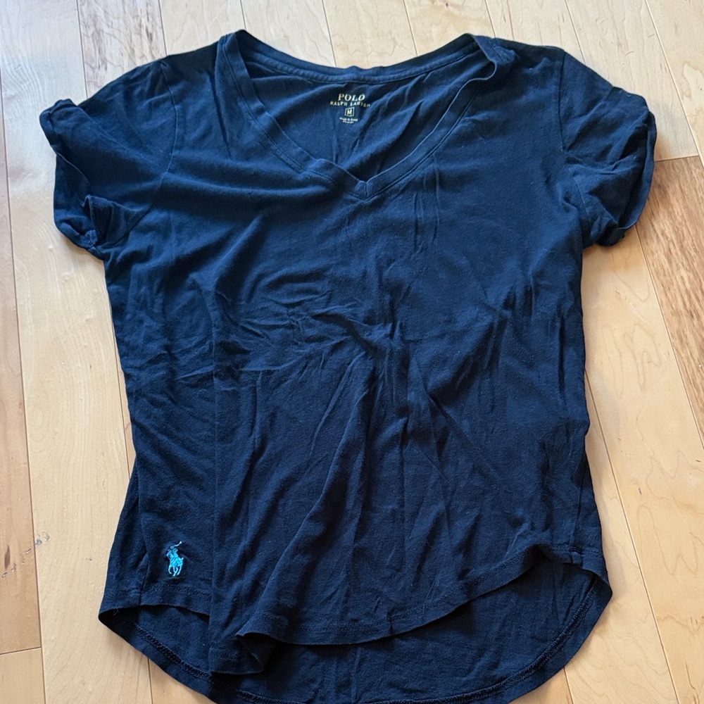 Polo Ralph Lauren, black V-neck T-shirt, size medium